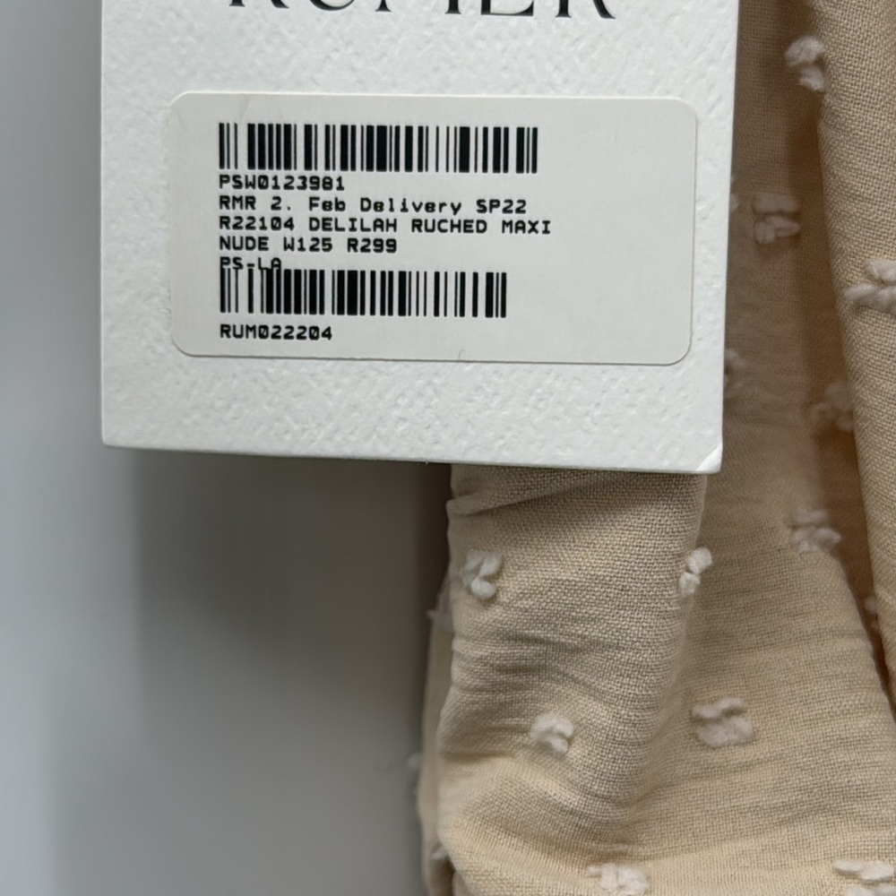 NWT Rumer Beige Dress- Delilah Ruched Maxi - Picture 8 of 8